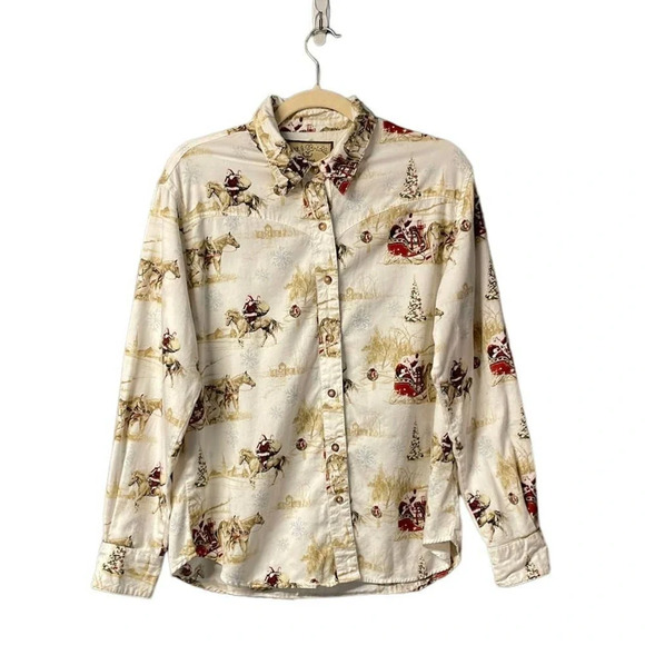 Ladies Brit & Bridle Santa on His Sleigh Button‎ Down Top Size Medium (M) - Picture 1 of 8